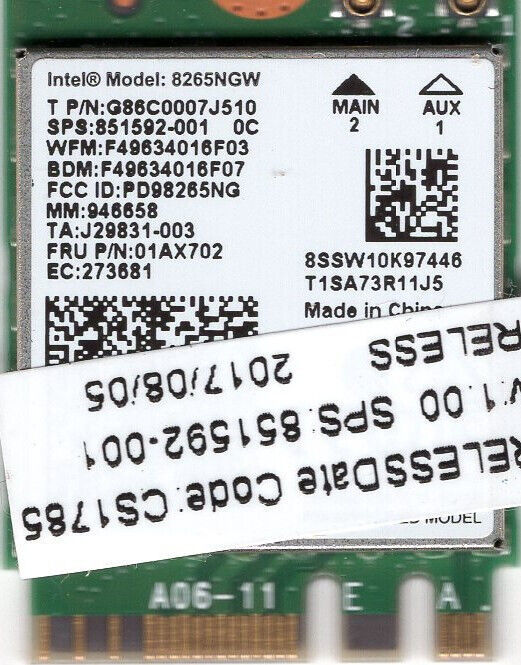 HP ELITEBOOK 840 G5 WLAN 11ac 2x2 INT 8265NGW WdP  851592-001