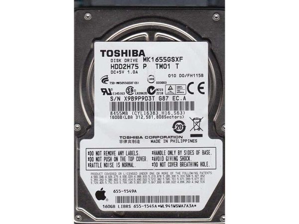 TOSHIBA 160GB 5400RPM 2.5" SATA2 Hdd - MK1655GSXF - Image 2